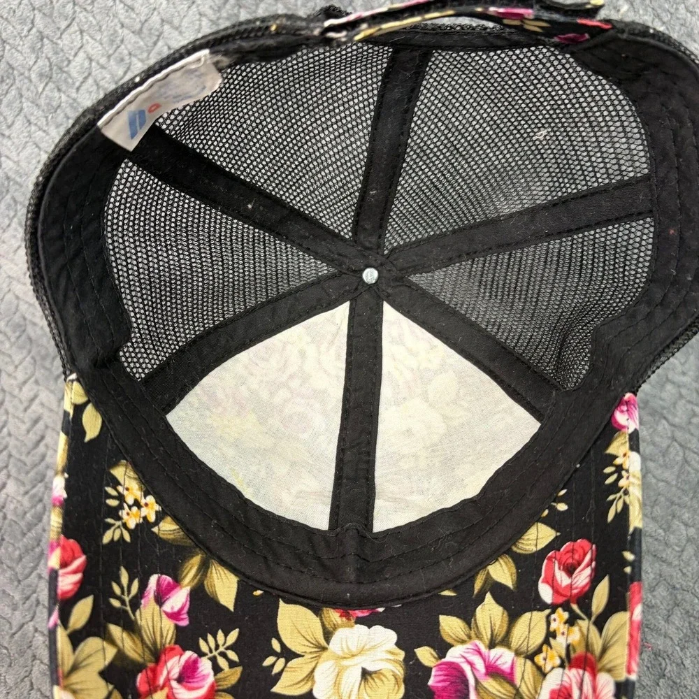 Floral Rose Print Trucker Hat Black Mesh Snapback Cap Adjustable 1308